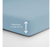 Home Tresor - Lenzuolo Sotto Matrimoniale con Angoli Elasticizzati, cm. 180x210 h. Materasso 25, 100% Puro Cotone, Prodotto Italiano, Color Azzurro