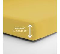 Home Tresor - Lenzuolo Sotto Matrimoniale con Angoli Elasticizzati, cm. 180x210 h. Materasso 25, 100% Puro Cotone, Prodotto Italiano, Color Giallo