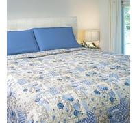 Home Tresor Quilt Trapuntino Mezza Stagione Copriletto Trapuntato Primavera Estate Autunno Trapunta Leggera Letto Una Piazza e Mezza Morbida Microfibra Floreale - 210x250, Rose Blu