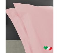 Home Tresor - Raffinata Coppia di Federe Cuscini Letto con Volant - 100% Puro Cotone - Made In Italy - 57 fili cm2 - cm. 52x82 - Rosa