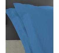Home Tresor - Raffinata Coppia di Federe Cuscini Letto con Volant - 100% Puro Cotone - Made In Italy - 57 fili cm2 - cm. 52x82 - Color Avio