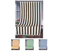 Home Tresor - Tenda da Sole da Esterno per Balcone/Terrazzo/Veranda con Anelli e Ganci per Applicazione, Resistente e Lavabile, 100% Poliestere, A righe Marrone cm. 140x300