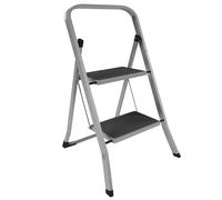 Home Vida Scala pieghevole a 2 gradini, in acciaio resistente, con gradini antiscivolo e larghi, meccanismo pieghevole, carico massimo 150 kg, per casa, cucina, fai da te, giardino, colore grigio