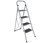 Home Vida Scala pieghevole a 4 gradini, in acciaio resistente, con gradini antiscivolo e larghi, meccanismo pieghevole, carico massimo 150 kg, per casa, cucina, fai da te, giardino, colore grigio