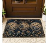 Home Welcome Zerbino vintage floreale farfalla uccello nessuno blu navy lavabile a basso profilo tappetino decorazione esterna per porta d'ingresso patio 73 x 43 cm