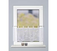 Home WOHNIDEEN Thayer - Cafehaus semitrasparente, effetto lino ricamato, base inferiore 5 cm, colore: bianco, dimensioni: 45 x 120 cm, numero: 1 x