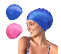 Home-X Cuffia da nuoto per donne e uomini, 2 cuffie da nuoto grandi in silicone per uomini e donne con protezione per le orecchie 3D, cuffia da nuoto impermeabile per capelli lunghi/capelli corti