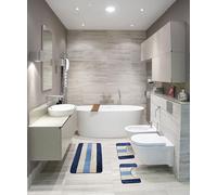HOME ZEN HOUSEHOLD LINEN Set di Tappeti da Bagno 3 Pezzi ATENE, Disegno Greco in Rilievo, con Gomma Antiscivolo, Tappeto 45x75 cm, 2 Girowater 45x38 cm (BLU)
