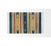 HOME ZEN HOUSEHOLD LINEN Tappeto bagno cucina camera da letto cotone art.kilim con frange lavabile in lavatrice fantasia etnico colorato (80x140 cm, Disegno 3- Rombo blu)