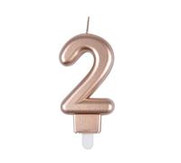 Homéa, Candela compleanno numero 2 con supporto in plastica H7,5 cm, rosa oro