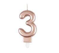 Homéa, Candela compleanno numero 3 con supporto in plastica H7,5 cm, rosa oro