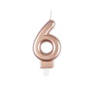 Homéa, Candela compleanno numero 6 con supporto in plastica H7,5 cm, rosa oro