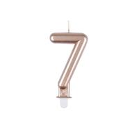 Homéa, Candela compleanno numero 7 con supporto in plastica H7,5 cm rosa oro