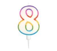 Homéa, Candela compleanno numero 8 con supporto in plastica, H10,5 cm, multicolore