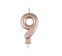 Homéa, Candela compleanno numero 9 con supporto in plastica H7,5 cm, rosa oro