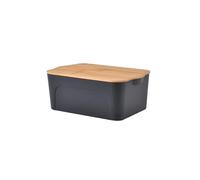 Homéa Essentiel Scatola in plastica con coperchio in bambù, 5 l, grigio e beige, L 28 x L 18 x H 10,5 cm