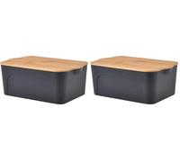 Homéa Essentiel Scatola in plastica con coperchio in bambù, 5 l, grigio e beige, L 28 x L 18 x H 10,5 cm (Confezione da 2)