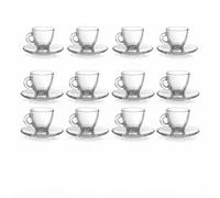 HOMEA Set 6/12 Tazzine da Caffè in Vetro con Piattino 95cc Bicchieri Espresso Trasparenti - Servizio Caffè Elegante Lavabile in Lavastoviglie, Tazzina per Espresso per Casa Ufficio