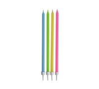 Homéa, Set di 16 candele per compleanno lunghe + supporti in plastica H14,5 cm, multicolore