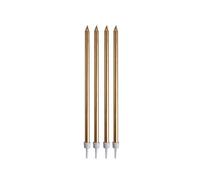 Homéa, Set di 16 candele per compleanno lunghe + supporti in plastica H14,5 cm, oro