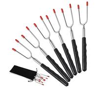 Homealexa Forchette Estensibili BBQ Bastoncini di Marshmallow in Acciaio Inox con 10 Spiedini Barbecue in bambù Forchette Allungabili da 85cm per Hot Dog Kebab BBQ Carne Set da 6 Pezzi