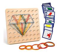 Homealexa Geoboard in Legno Giochi Educativi Montessori Giocattoli Bambini Set Geometria Tavola Legno Forma Puzzle Ispira Immaginazione creatività Bambini