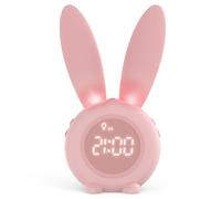 Homealexa Sveglia Bambini da Comodino Sveglia di Coniglio con Luce Notturna Funzione Snooze Timer Lampada Orologio da Tavolo Sveglia Ricaricabile Senza Fili Regalo per Ragazzi Studenti (Rosa)