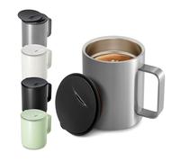 Homealexa Tazza da Caffè 400 ml a Doppia Parete Sotto Vuoto, Tazza Termica per Caffè e Tè in Acciaio Inossidabile con Manico e Coperchio Scorrevole Argento