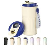 Homealexa Tazza da Caffè con Display Digitale, 410 ml, 316 in Acciaio Inox, da Viaggio, Isolata, a Prova di Perdite, con Coperchio per Caffè Blu