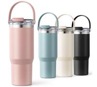 Homealexa Tazza Termica 900ml con Coperchio e Cannucce, Bicchiere da Asporto in Acciaio Inox, Bottiglia Isotermica, Tazza da Viaggio