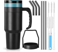 Homealexa Tazza termica da 1182 ml, con coperchio e cannuccia, in acciaio inox, ideale per bevande calde e fredde, caffè, tè, tazza per auto