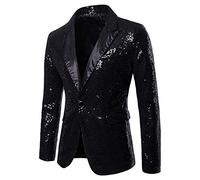 Homebaby Uomo Blazer Classic Brillantini con Paillettes Glitterati Giacca da Abito Elegante Fiesta Maniche Lunghe Colletto Cappotto fashion Formale Casual Lavoro Pulsante Completo (M, Nero)