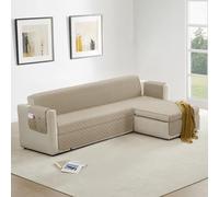 Homebliss Copridivano 3 Posti con Penisola, Copridivani Penisola Destra e Sinistra, Antigraffio Gatto e Antimacchia, Impermeabile,Copri Divano Reversibile, Beige