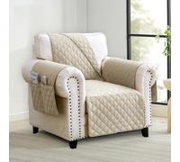 Homebliss Copripoltrona 1 Posto Impermeabile con Braccioli, Copripoltrona Antigraffio Gatto e Antimacchia, Copri Divano Reversibile, Beige