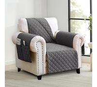 Homebliss Copripoltrona 1 Posto Impermeabile con Braccioli, Copripoltrona Antigraffio Gatto e Antimacchia, Copri Divano Reversibile, Grigio Scuro