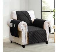 Homebliss Copripoltrona 1 Posto Impermeabile con Braccioli, Copripoltrona Antigraffio Gatto e Antimacchia, Copri Divano Reversibile, Nero