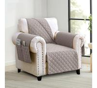 Homebliss Copripoltrona 1 Posto Impermeabile con Braccioli, Copripoltrona Antigraffio Gatto e Antimacchia, Copri Divano Reversibile, Grigio Chiaro