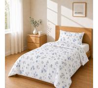 Homebliss Set Copripiumino 155x220 + 50x80 1PCS, Floreale Azzurro e Grigio | Sacco copripiumino in microfibra spazzolata con federe 50x80 coordinate, cinque misure dal singolo al matrimoniale grande