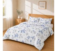 Homebliss Set Copripiumino 200x200 + 50x80 2PCS, Floreale Azzurro e Grigio | Sacco copripiumino in microfibra spazzolata con federe 50x80 coordinate, cinque misure dal singolo al matrimoniale grande