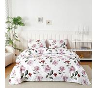 Homebliss Set Lenzuola Singolo in Microfibre 180x190/200cm, Completo Lenzuola Letto con 2 Federe 50x80 in Stampa, Lenzuola Sopra e Lenzuolo con Angoli, Comfort e Morbidezza, Fiori