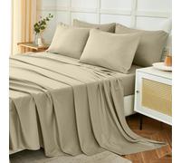 Homebliss Set Lenzuola Una Piazza e Mezza 120x190/200cm 3 Pezzi, Completo Lenzuola Letto in Poliestere, Lenzuolo con Angoli, Lenzuola e 1 Federa 50x80,Tinta Unita, Beige