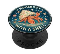 Homebody con un granchio eremita carino conchiglia PopSockets PopGrip Adesivo