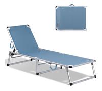 Homecall Lettino da giardino, leggero, pieghevole, in alluminio, 1 pezzo, schienale regolabile, 190 x 60 cm, tetto parasole, fino a 136 kg (senza tettuccio parasole, blu)
