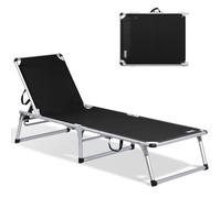 Homecall Lettino da giardino, leggero, pieghevole, in alluminio, schienale regolabile, 190 x 60 cm, protezione solare, fino a 136 kg (senza tettuccio parasole, nero)