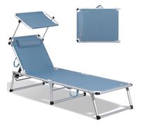 Homecall Lettino prendisole con tetto, leggero, pieghevole, in alluminio, schienale regolabile in 5 posizioni, 190 x 60 cm, tetto parasole, fino a 136 kg (con tettuccio parasole)