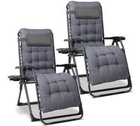 Homecall Sedia a sdraio pieghevole da giardino, resistente alle intemperie, con cuscino, schienale regolabile Zero Gravity Chair, fino a 180 kg, per giardino, terrazza, balcone, XXL (2, grigio scuro)