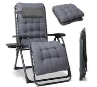 Homecall Sedia a sdraio pieghevole da giardino, resistente alle intemperie, con cuscino, schienale regolabile Zero Gravity Chair, fino a 180 kg, per giardino, terrazza, balcone, XXL (1, grigio scuro)
