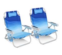 Homecall Sedia da spiaggia, pieghevole, leggera, pieghevole, con schienale regolabile in 5 livelli, pieghevole, fino a 136 kg, per spiaggia, attività all'aperto (basso, onde blu, 2 pezzi)