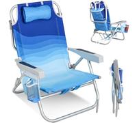 Homecall Sedia da spiaggia, pieghevole, leggera, pieghevole, con schienale regolabile in 5 livelli, pieghevole, fino a 136 kg, per spiaggia, attività all'aperto (basso, onde blu, 1 pezzo)