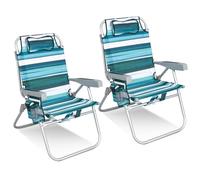 Homecall Sedia da spiaggia, pieghevole, leggera, pieghevole, con schienale regolabile in 5 livelli, pieghevole, fino a 136 kg, per spiaggia, attività all'aperto (alta, classica, a righe, 2 pezzi)